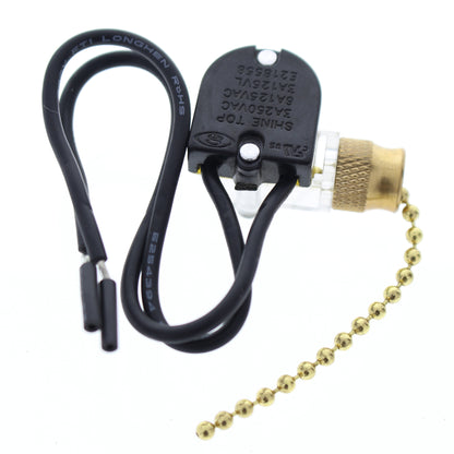 NSI 75101CW Pull Chain Switch On/Off Circuit Function SPST Brass Actuator