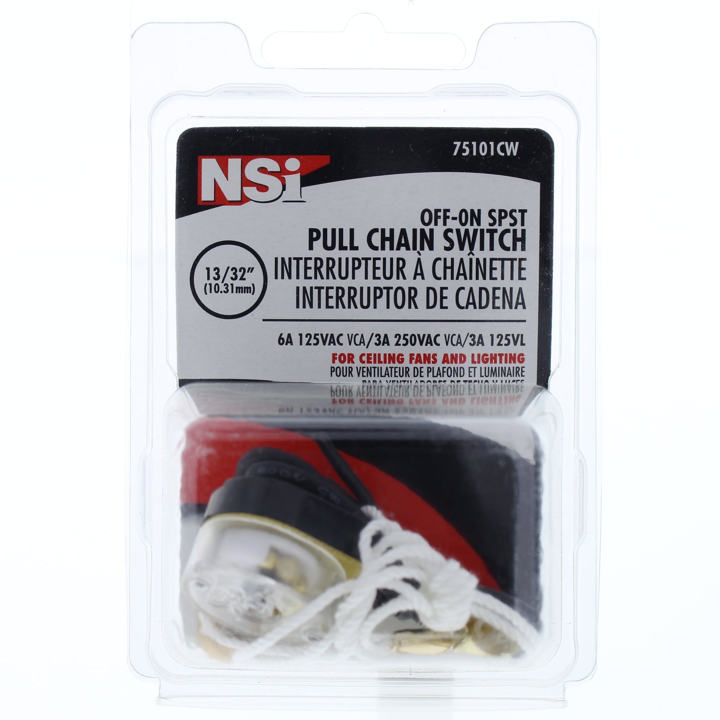 NSI 75101CW Pull Chain Switch On/Off Circuit Function SPST Brass Actuator