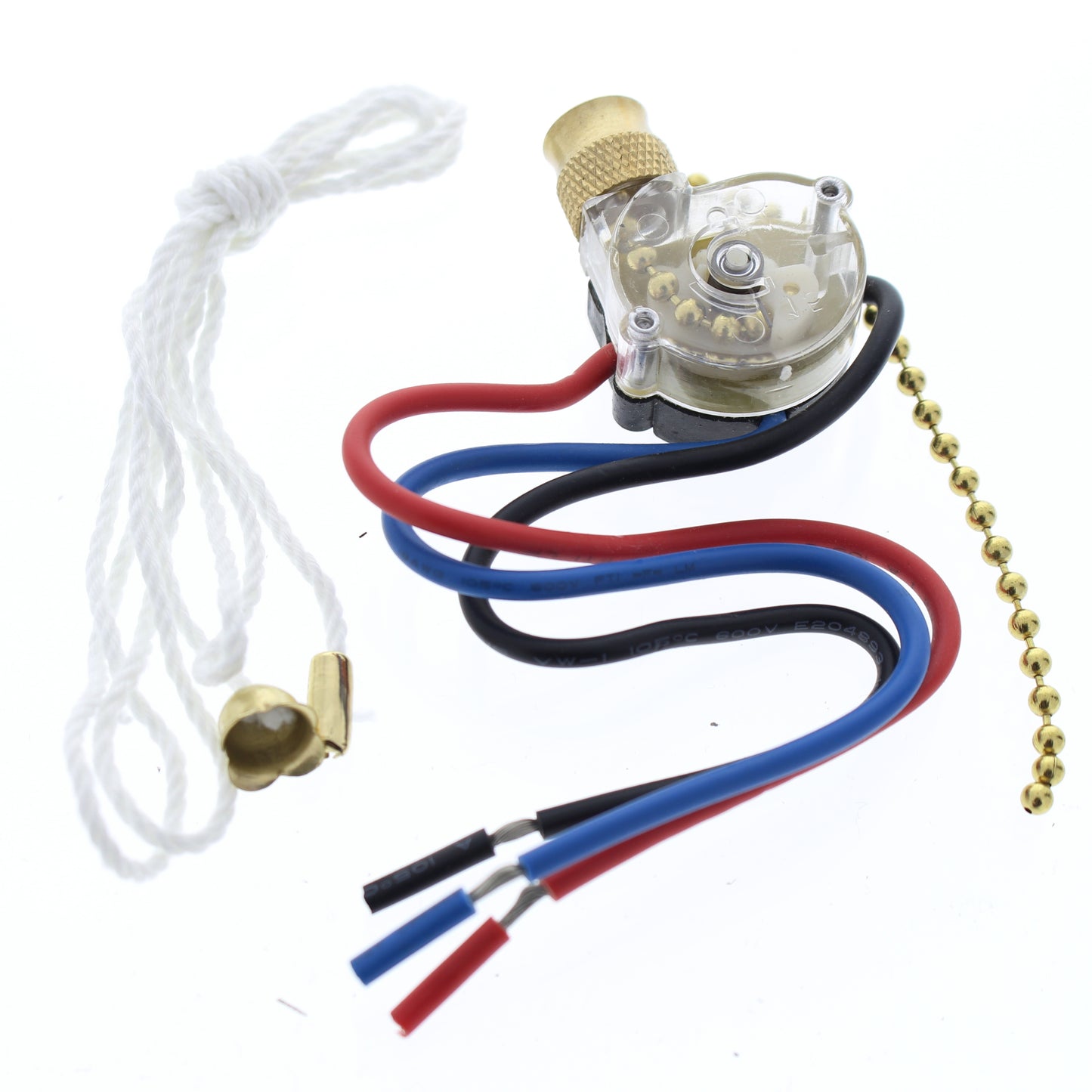 NSI 75110CW Brass SP3T 3-Way/2-Circuit Pull Chain Switch with Cord