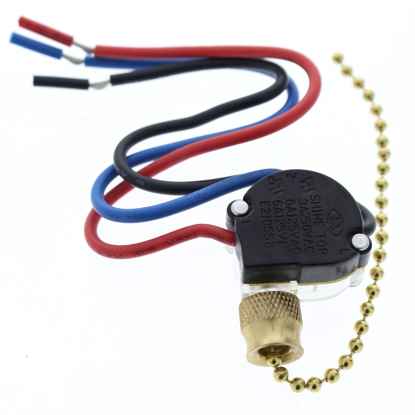 NSI 75110CW Brass SP3T 3-Way/2-Circuit Pull Chain Switch with Cord