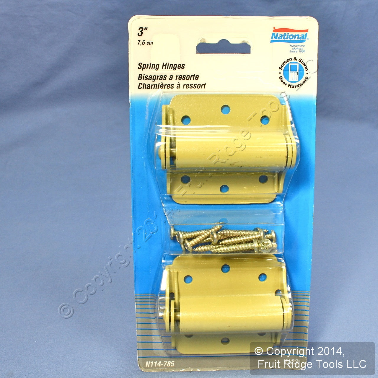 National Hardware N114-785 BakEnamel Brass Finish 3" Spring Tension Hinges 2pk