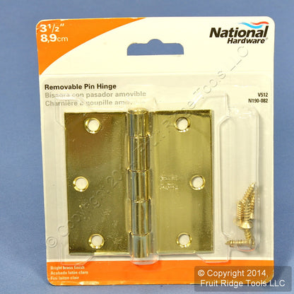 National Hardware Bright Brass Finish Steel 3.5" Hinge Removable Pin 2pcs