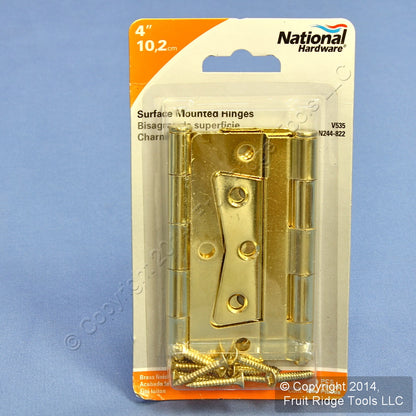2 Brass Finished Steel 4" Surface Mounted Bi-Fold Hinges with Hardware N244-822