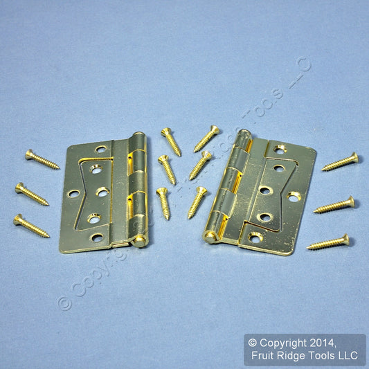 2 Brass Finished Steel 4" Surface Mounted Bi-Fold Hinges with Hardware N244-822