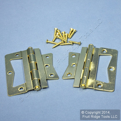 2 Brass Finished Steel 4" Surface Mounted Bi-Fold Hinges with Hardware N244-822