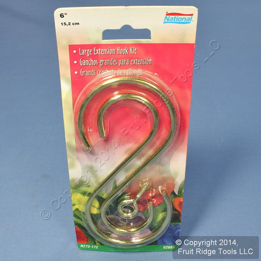 Brass Finish Steel 6" Ceiling SuspEnded Large S-Hooks + Screw Eye V2665 N275-172