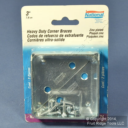 National Hardware N337-683 Zinc Plated 3" Heavy Duty Corner Joint Braces 2pcs