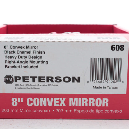 Peterson 608XO 8" Black Convex Mirror Head Adjustable Ball Stud Mount