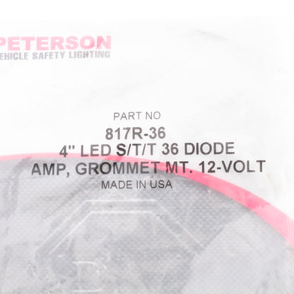 Peterson 817R36 4" LED Stop Turn Tail Light Red Round AMP Grommet Mount