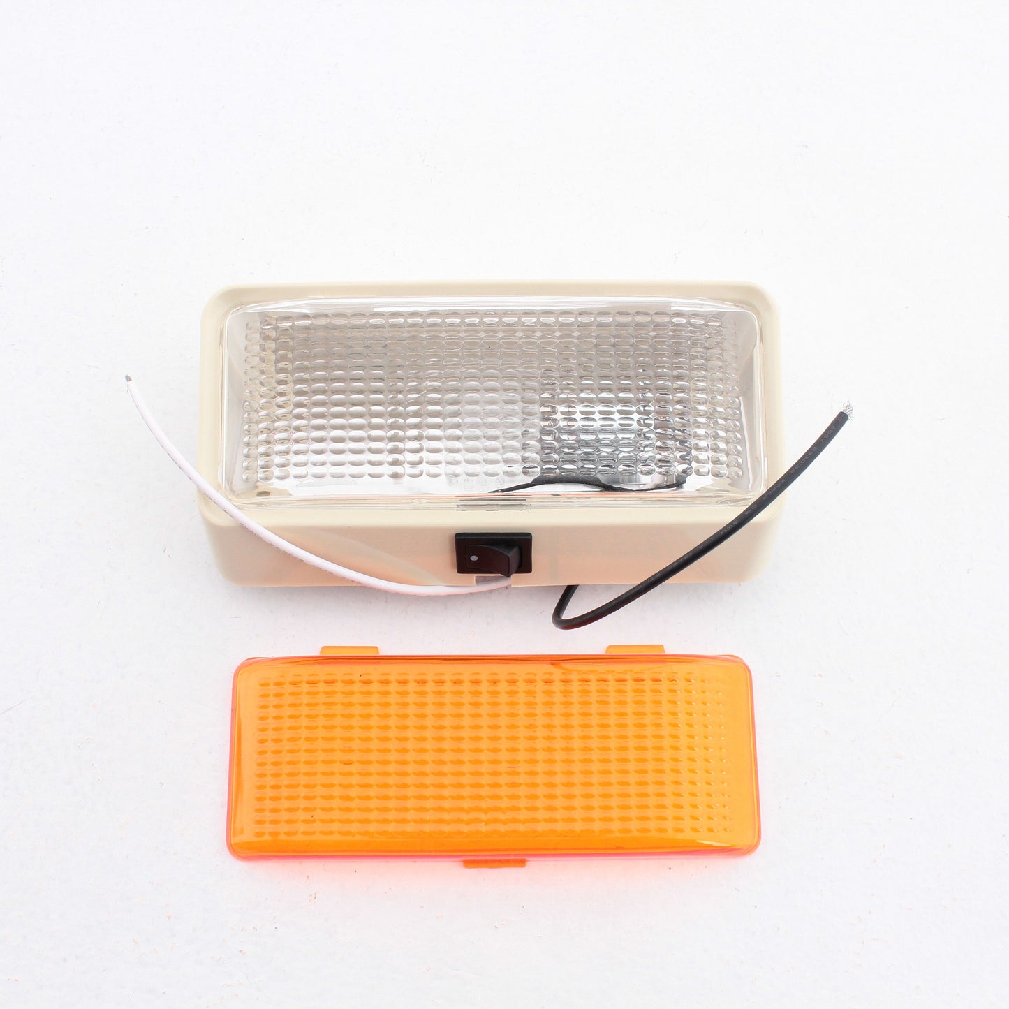 Peterson V385S Clear Colonial White Rectangular RV Porch Utility Light w/ Switch