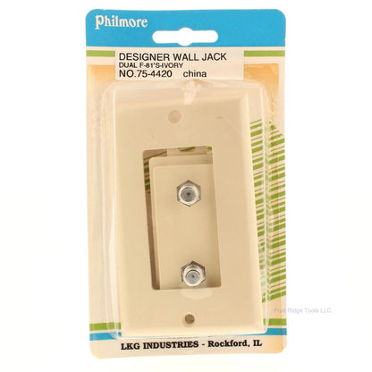 Philmore Designer Ivory Dual Coaxial Wall Jack Cover Plate F-81's F-Type 75-4420