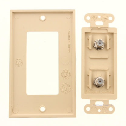 Philmore Designer Ivory Dual Coaxial Wall Jack Cover Plate F-81's F-Type 75-4420