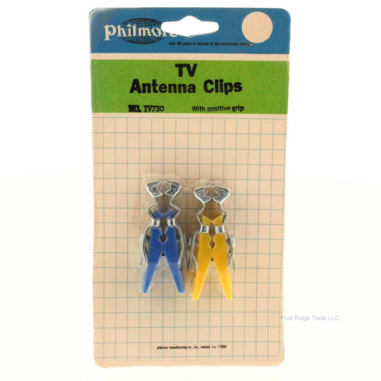 Pair of Philmore Blue Yellow TV Antenna Clips W/ Positive Grip TV730