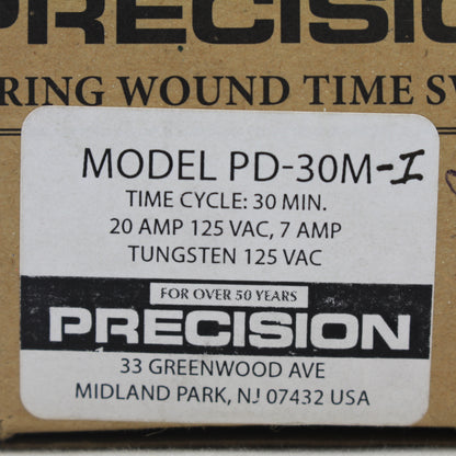 Precision PD-30M-I Ivory In-Wall 30-Minute Timer Switch Spec Sheet 20A 125 Vac
