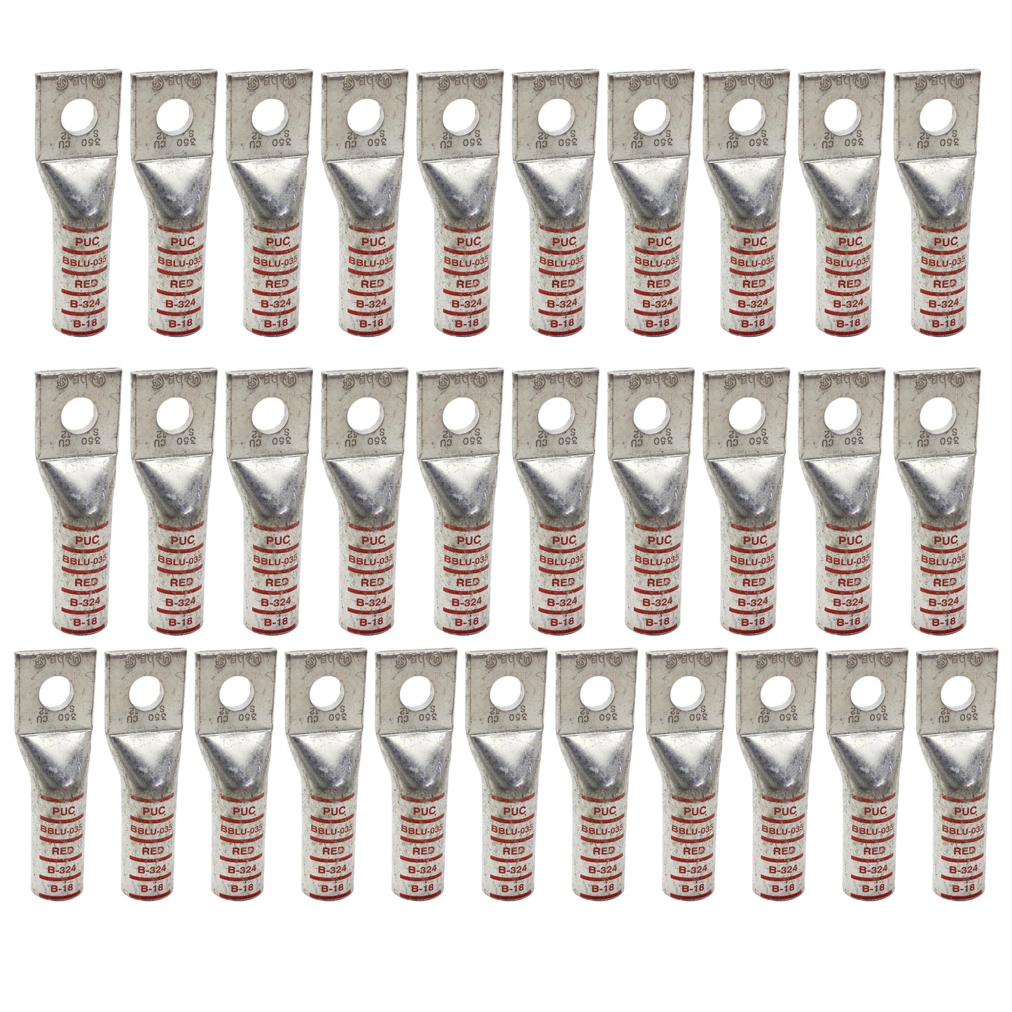 31-Pack Penn-Union Puc BBLU-035 Red B-324 B-18 Battery Cable Lugs 1/2"