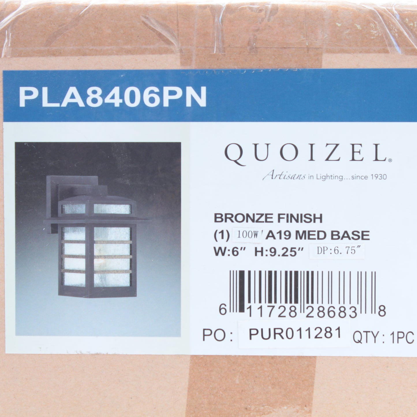 Quoizel 1-Light Bronze Finish 9" Outdoor Wall Pendant 100W A19 Medium Base
