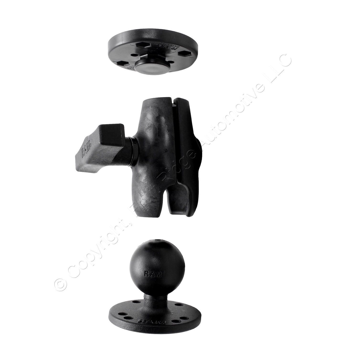 3pc RAM� 1.5" C-Size Ball Mount AMPS Round Button w/ 2.5" Base Single Socket Arm