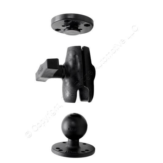 3pc RAM� 1.5" C-Size Ball Mount AMPS Round Button w/ 2.5" Base Single Socket Arm