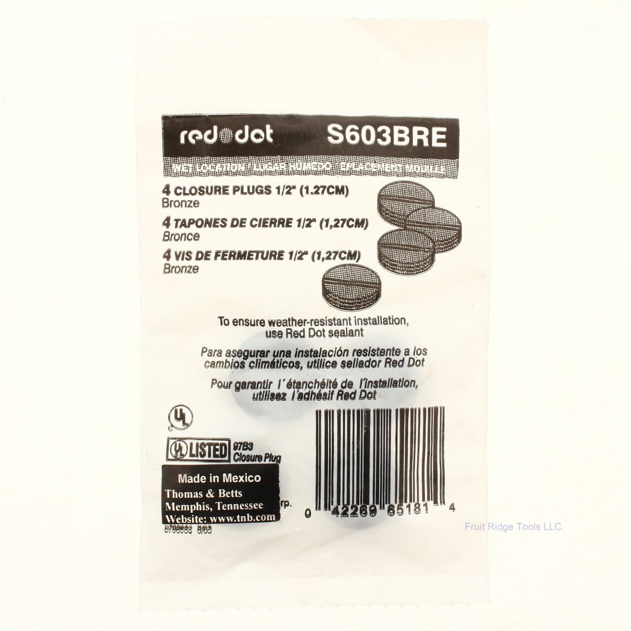 Thomas & Betts Red Dot S603BRE Bronze 1/2" NonMetallic Closure Plug Caps 4-Pack