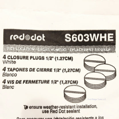 Thomas & Betts Red Dot S603WHE-R White 1/2" NonMetallic Closure Plug Caps 4-Pack