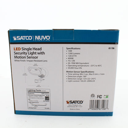 Satco 65-106 LED Single Head Security LT Motion Sensor 4000K White Finish