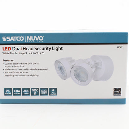 Satco 65-107 White LED 2-Head Outdoor Security Light 2000 Lumens 100W Equiv