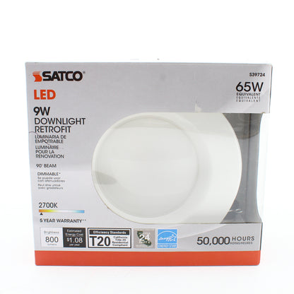 Satco LED 9W Downlight Retrofit 90' Beam Dimmable 2700K 65W S39724