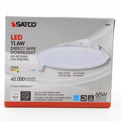 Satco S9062 11.6 W LED Direct Wire Downlight Edge-lit 5-6" 3000K 120V Dimmable