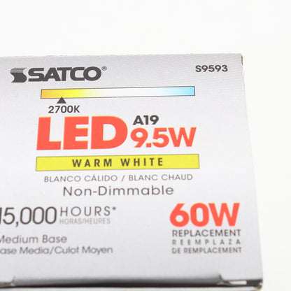 Satco S9593 Frosted 9.5W A19 LED 2700K 120V Non-Dimmable