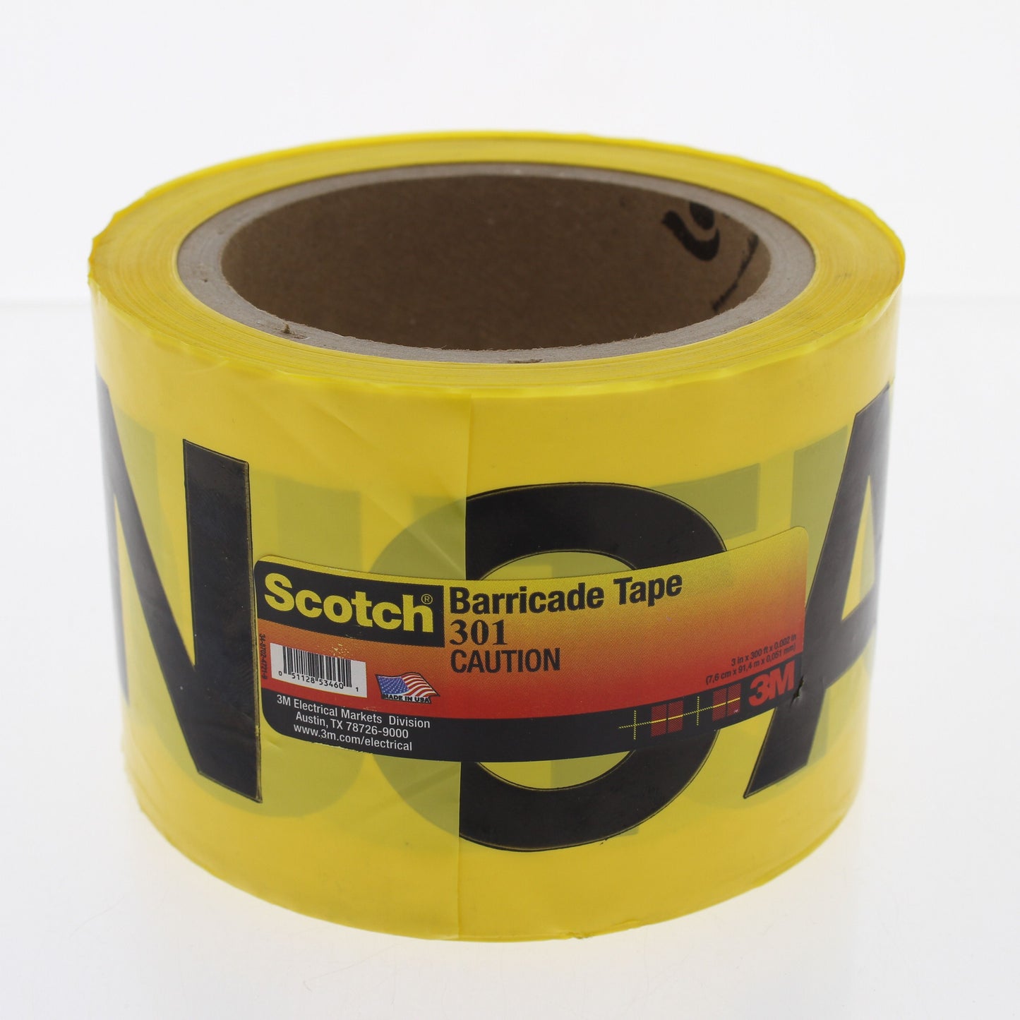Scotch® Barricade Tape 301 Yellow Caution Black Letters 3" x 300' Made in USA