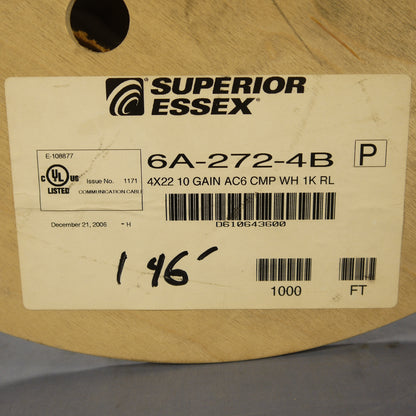 146-Foot Superior Essex White 10Gain Category 6A CMP Riser-Rated Cable 6A-272-4B