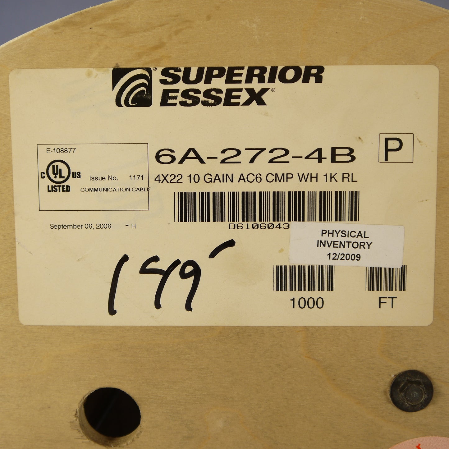 149-Foot Superior Essex White 10Gain Category 6A CMP Riser-Rated Cable 6A-272-4B