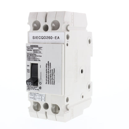 Siemens CQD260 60A Double Pole 480/277V AC 125/250VDC Cable In/Cable Out Breaker