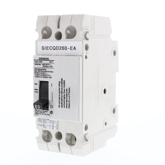 Siemens CQD260 60A Double Pole 480/277V AC 125/250VDC Cable In/Cable Out Breaker