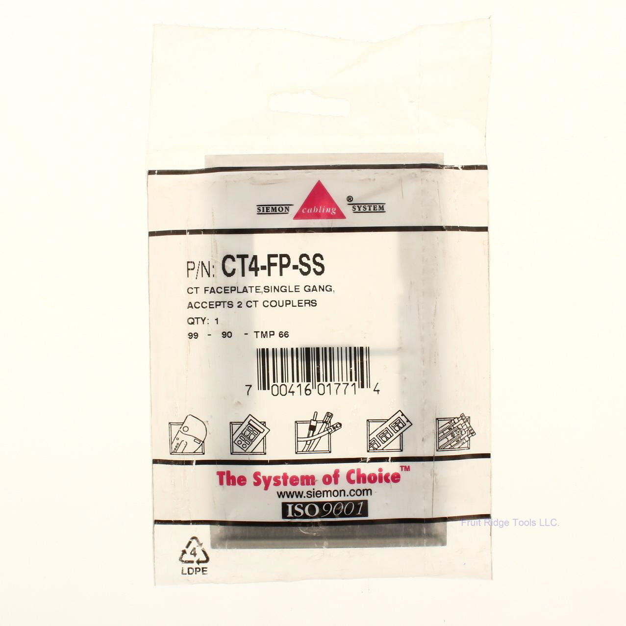 Siemon CT4-FP-SS 1-Gang Stainless Steel CT Faceplate for Two Couplers