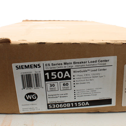 Siemens Main Breaker Load Center S3060B1150A 30-Space 150A Low Volt Aluminum Bus