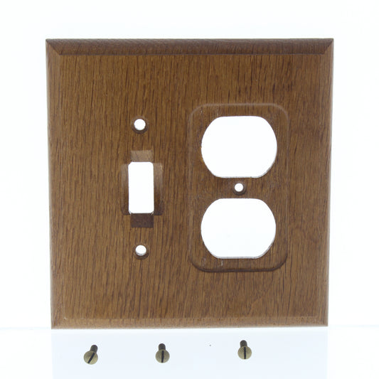 Style 4008TD Brown Wood 2-Gang Combination Toggle Duplex Outlet Wallplate Cover