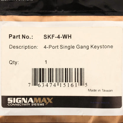 SignaMax SKF-4-WH White 4-Port Single Gang Keystone Cover Plate