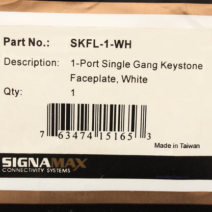 Signa Max SKFL-1-WH White 1-Port Single Gang Keystone Faceplate