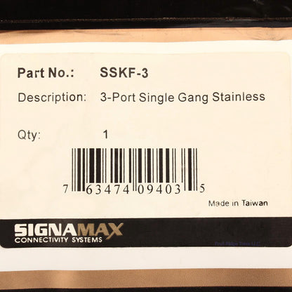 Signamax 1-Gang Stainless Steel 3-Port Data Jack Cover Plate Non-Loaded SSKF-3