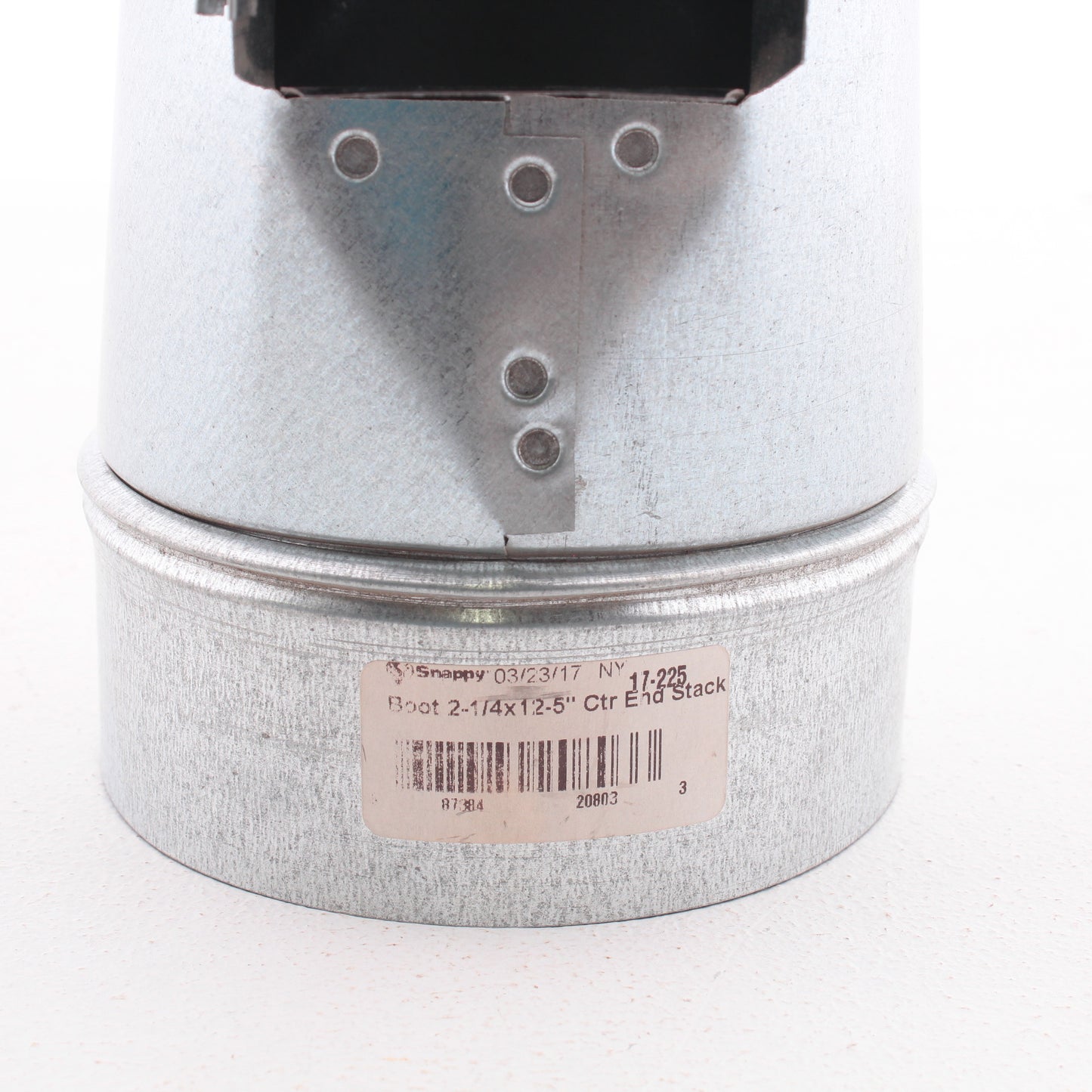 Snappy 17-225 Center End Stack Boot 2-1/4x12x12.5 Galvanized Steel Duct Fitting