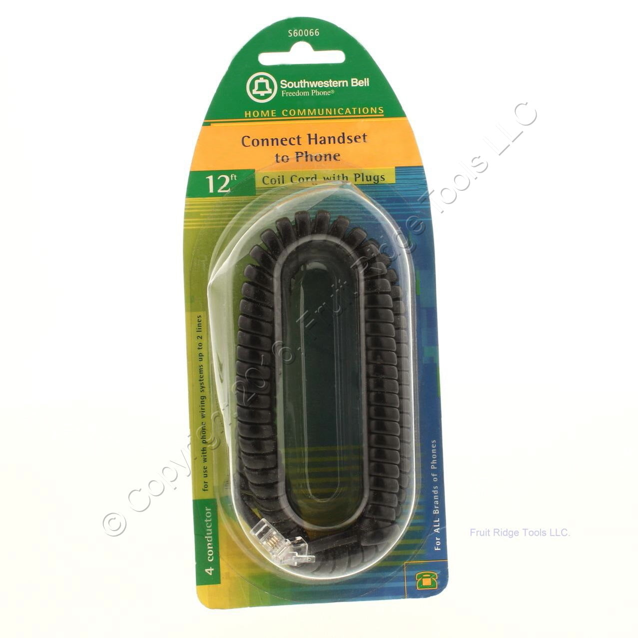 Southwestern Bell Black 12' Coil Phone Cord with Plugs S60066