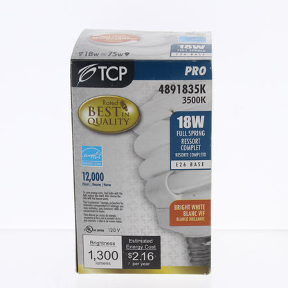 TCP 4891835K Full Springlamp E26 Spiral Light Bulb 18W 120V 35K