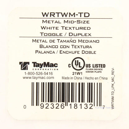 TayMac White Textured 2-Gang Duplex Receptacle/Toggle Mid-Size Metal Wallplate