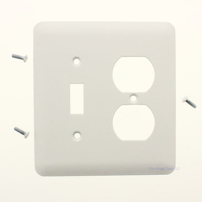 TayMac White Textured 2-Gang Duplex Receptacle/Toggle Mid-Size Metal Wallplate