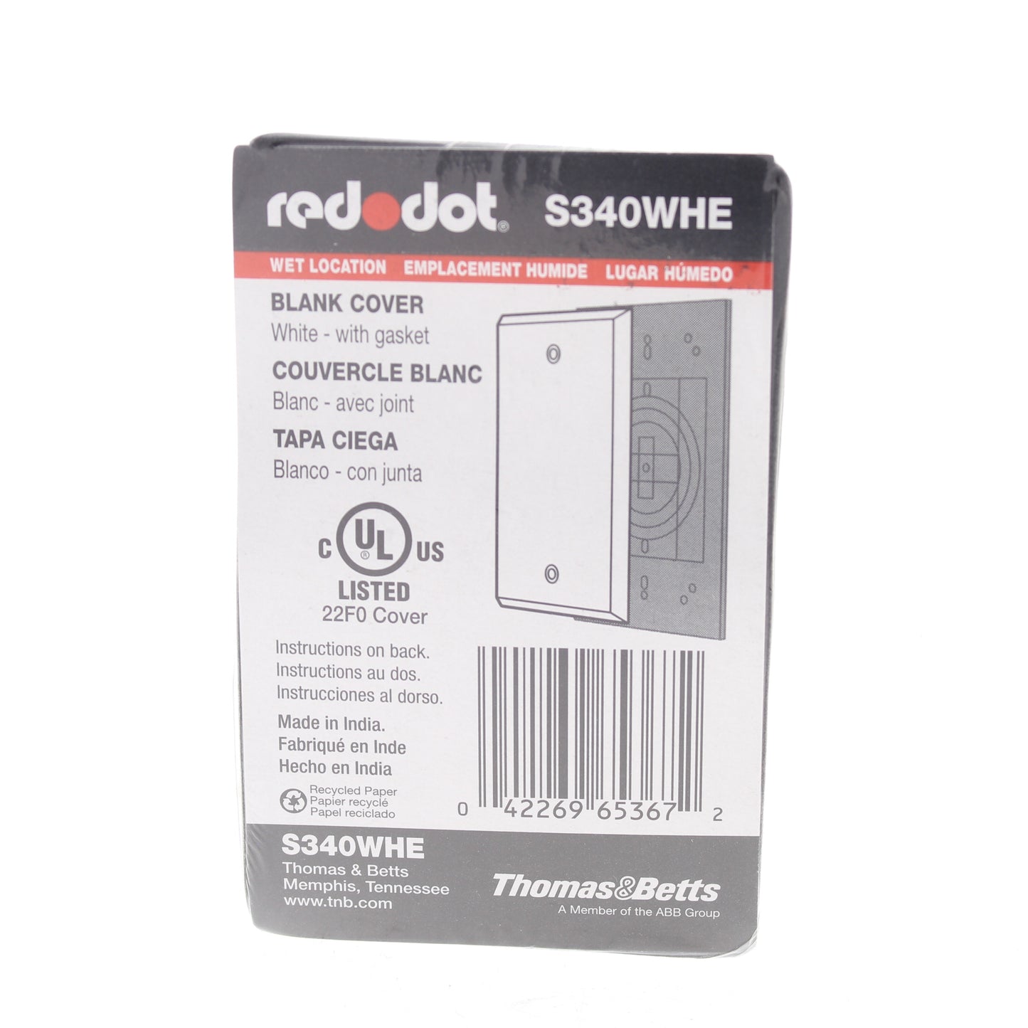 Thomas & Betts S340WHE White 1-Gang Metal Blank Cover