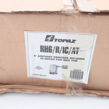 6pk Topaz 6" Airtight Remodel Recessed Housing IC-Rating Max 75W E26 RH6/R/IC/AT