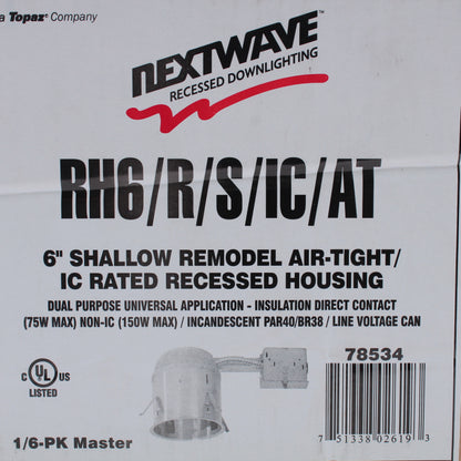 Topaz 6" Shallow Remodel Air Tight IC Rated Recessed Housing Insl Direct Contact