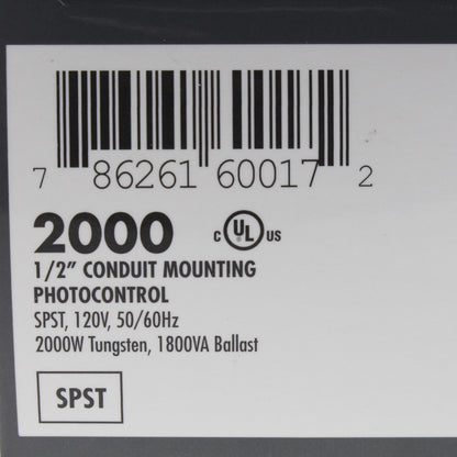 Tork 2000 SPST 2000W Photocontrol 1/2" Conduit Mounting 120V 50/60Hz Tungsten