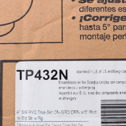 True Set Adjustable PVC In Floor Drain TP432N 4" Round